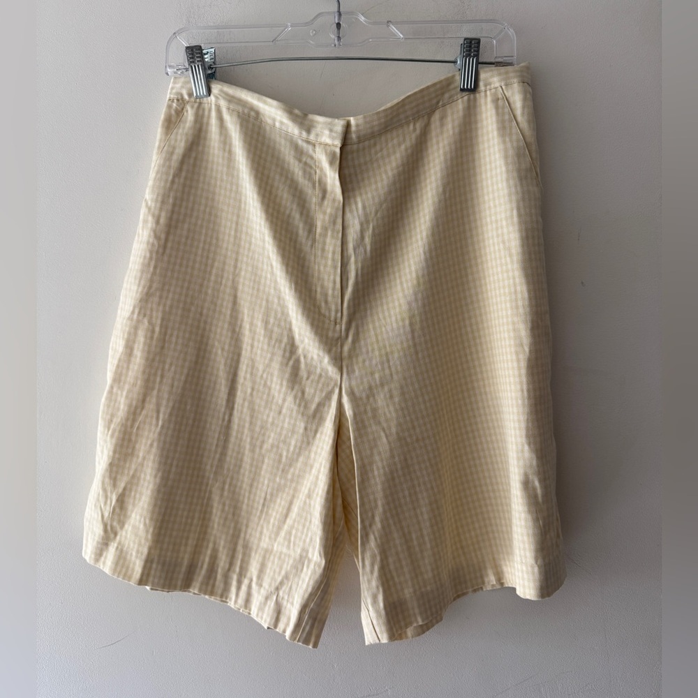 Bobby Chan Yellow and White Gingham‎ Plaid Silk Cotton Blend Shorts